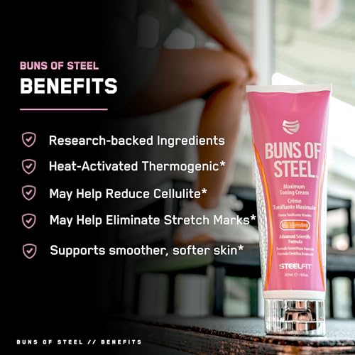 SteelFit Buns of Steel Cellulite Cream | 15-20 Days of Supply | Heat-Activated Maximum Definition Cream for Tight & Toned Glutes | Firming Body Lotion for Pre & Post Workout