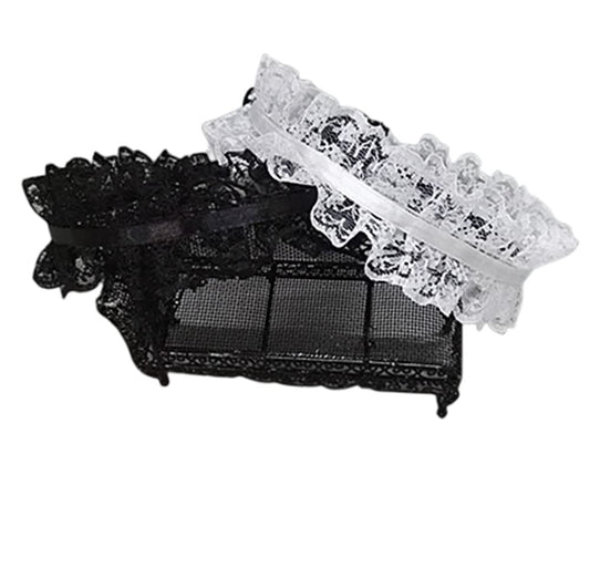 Handmade Hair Accessory Headband Gothic lolita cosplay maid black and white lace hair trim hair hoop