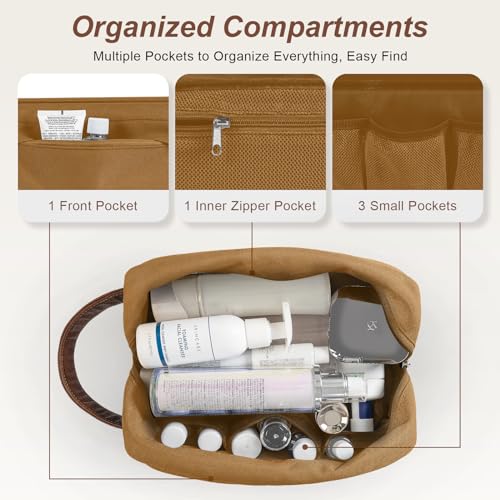 Ezday Brown Medium Water-Resistant Travel Toiletry Bag with Hanging Organizer