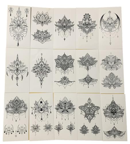 20 Piece Temporary Tattoos for Women, Indian Tribal Lotus Mandala
