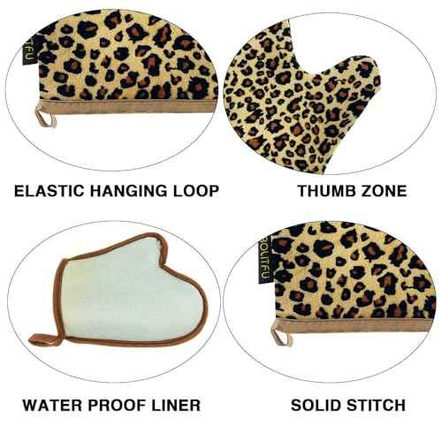 2 Pack Self Tanning Mitt Applicator Kit Set, Self Tanning Glove and Self Tanner Flat Top Brush, Tan Applicator for Sunless Self Tan (Leopard)