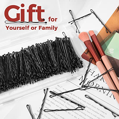 Black Bobby Pins 300 Pcs with Storage Box - 2 Inch Hair Pins for Women & Kids - Invisible Wavy Hair Clips