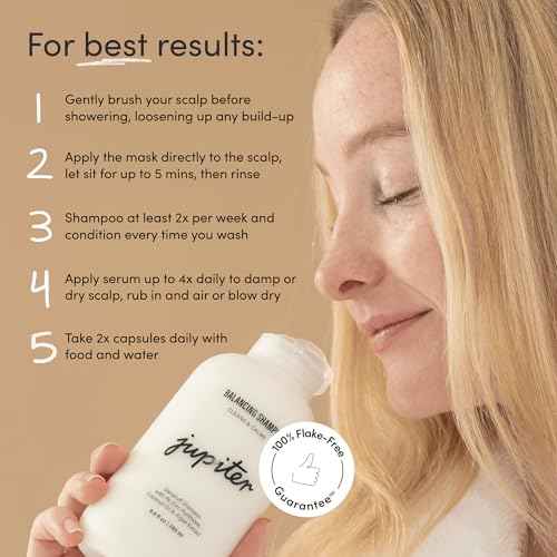 Jupiter Anti Dandruff & Hydrating Bundle - Shampoo, Conditioner, Serum, Mask, Essential Capsules, & Scrubber for Flaky, Itchy, Oily & Dry Scalp - Nourishes Scalp and Reduces Flakes