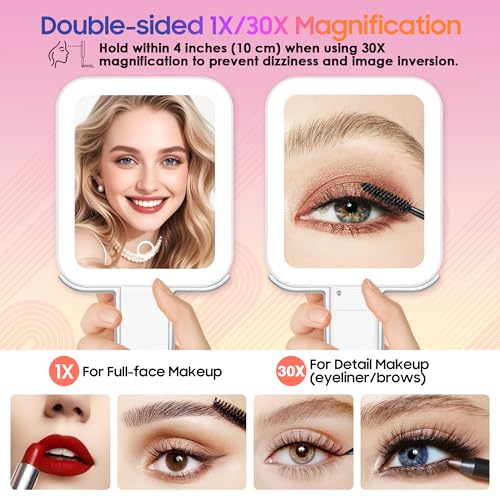 GOMIPURU 30X Double-Sided Magnifying Travel Mirror with Light