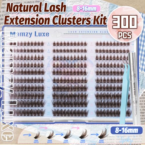 Brown Manga Lash Clusters Kit 8-16MM 300Pcs D-Curl DIY