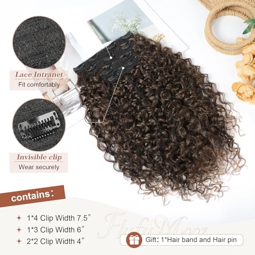 Flufymooz Clip-In Hair Extensions 20 Inch Curly Dark Almond Brown