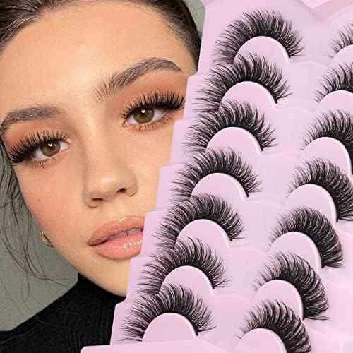 False Eyelashes Cat Eye Lashes Dramatic Fake Eyelashes Natural Look 7 Pairs 10-20 MM Fox Eye 8D Wispy Full Extension Pack Volume Thick Faux Mink Lashes Cruelty Free Light