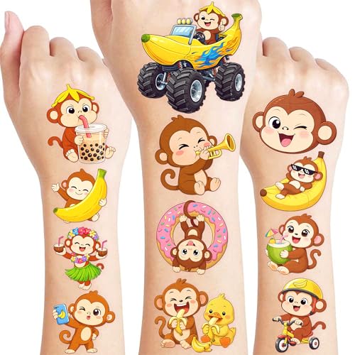 96 Monkey Temporary Tattoos for Kids - Jungle Party Favors
