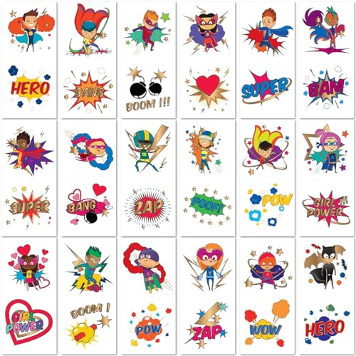 PapaKit 36 Superhero Temporary Tattoo Set - 18 Wrapped Sheets