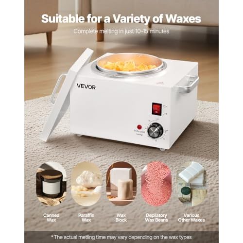 VEVOR Single Wax Warmer, 3000ML 300W Professional Wax Warmer for Hair Removal, 32 ¢µ- 248 ¢µ Adjustable & Non-Stick Waxing Heater Pot with 100PCS Waxing Sticks for Home Use, Beauty Salon, Spa