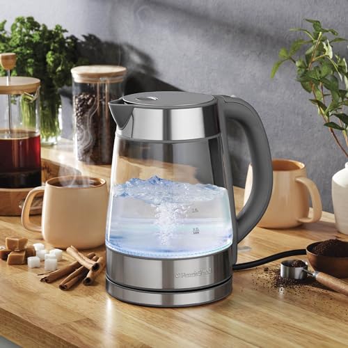 Speed-Boil Water Electric Kettle, 1.7L 1500W, Coffee & Tea Kettle Borosilicate Glass, Wide Opening, Auto Shut-Off, Cool Touch Handle, LED Light. 360° Rotation, Boil Dry Protection