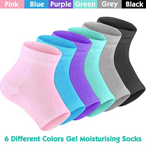 Moisturizing Gel Heel Socks for Dry Cracked Feet - Open Toe 6-Pack