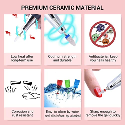 MIBICIRI 3 Pcs Ceramic Nail Drill Bits Set,3/32 Inch Acrylic Nail File Drill Bit,Manicure Pedicure Drill Bits,Grinding Head For Manicure Pedicure Cuticle Acrylic Gel Nail Polishing (Large Barrel Top)