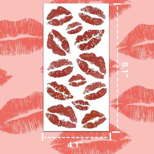 156Pcs Red Lip Kiss Tattoos Temporary - 12Sheets Pink Black Lip Prints Temporary Tattoos for Face Body Waterproof Bright Color Kisses Sticker