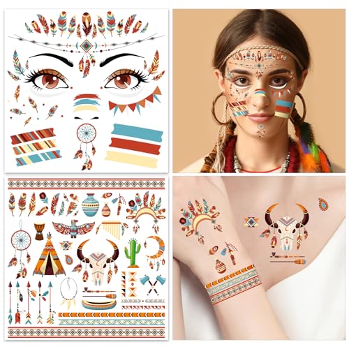 Indian Face Tattoos Metallic Temporary Stickers 4 Sheets