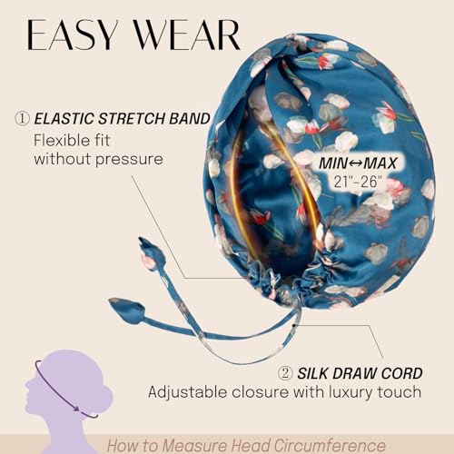 Silk Bonnet for Sleeping – 22 Momme Mulberry Silk, Adjustable