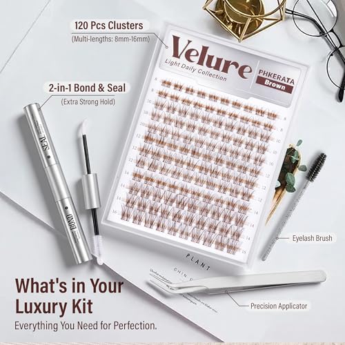 Brown Cluster Lash Extensions Kit - 120pcs Wispy C Curl