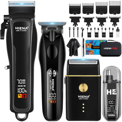HIENA PRO Cordless Hair Clippers Set for Men - Professional Beard & Hair Trimmer with LED Display