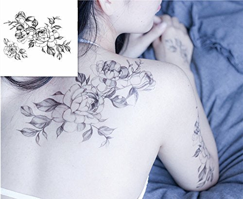 DaLin Temporary Tattoos - Black Rose Flowers 4 Sheets