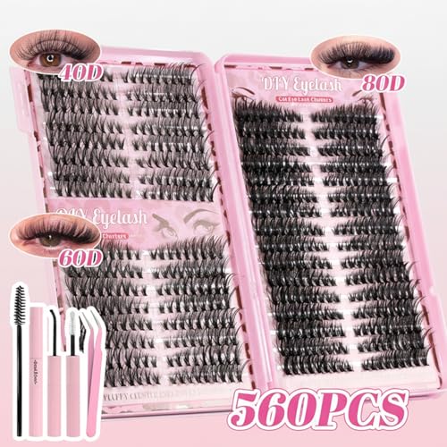 DIY Eyelash Extension Kit - 560 Pcs Natural Cluster Lashes 9-16mm