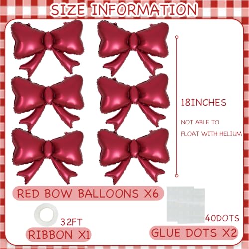 Red Bow Balloons 18x14 - 6 Pack Metallic Foil Party Decor