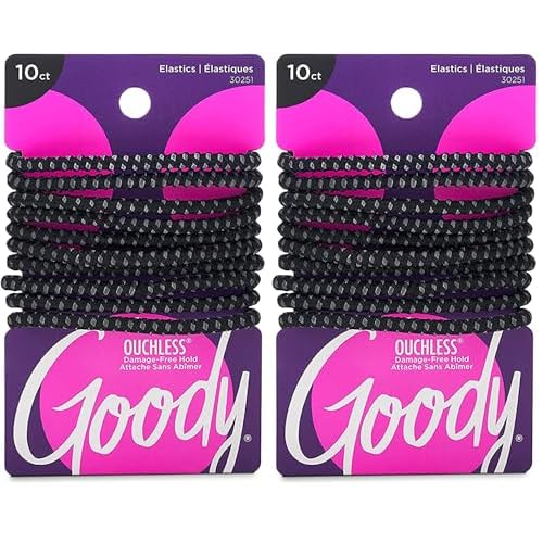 Goody Hair Tie, 10 Count, Black, 4MM | Nonslip | For Medium Hair | Ouchless | Pack of 2