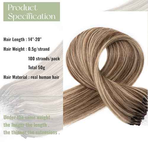 Micro Bead Hair Extensions Real Human Hair Brown Blonde Beaded Hair Extension 18 Inch Microlinks Extension Human Hair #4/613 Highlight Bead Hair Extensions 0.5g/s 50g