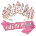 Pink Birthday Crown with Cherry Blossoms & Rhinestones for Women & Teen Girls - Regal Tiara Accessory