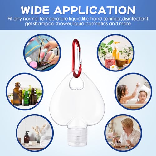 50 Pcs Traveling Bottles with Keychain 2oz Clear Keychain Bottle Plastic Heart Empty Refillable Liquid Packing Container Squeeze Plastic with Lid for Liquid Cream