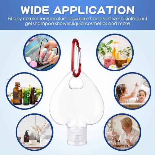 100 Pcs Traveling Bottles with Keychain 2oz Clear Keychain Bottle Plastic Empty Refillable Liquid Packing Container Squeeze Plastic with Lid for Liquid Cream (Heart)
