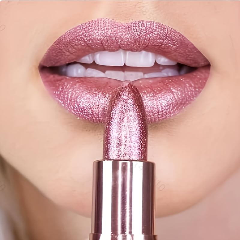 Metallic Glitter Lipstick Set - Long Lasting Waterproof Copper