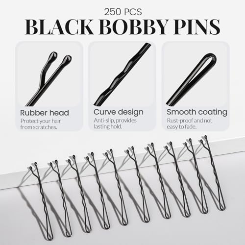 YGDZ Bobby Pins Set - 250 Black 2-inch & 150 U-Shaped Hair Pins