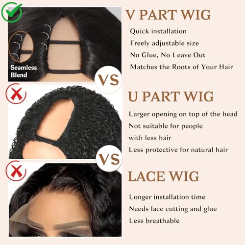 HOT STAR 16" Burmese Curly V Part Wig - 220% Density Human Hair
