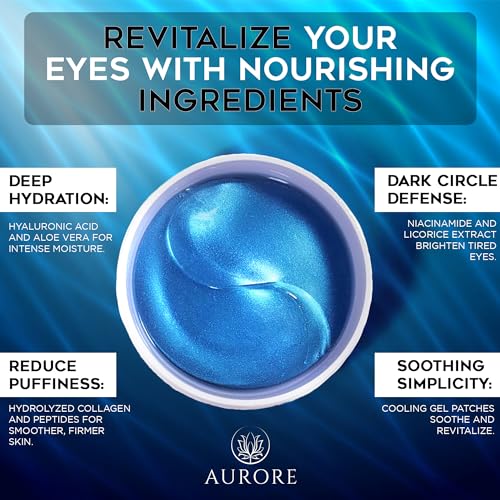 AURORE Under Eye Patches with Hyaluronic Acid, Collagen, Niacinamide - for Puffy Eyes, Dark Circles, Wrinkles, Fine Lines - Hydrating & Brightening, 30 pairs (60 gel patches) - Rejuvenating Eye Masks