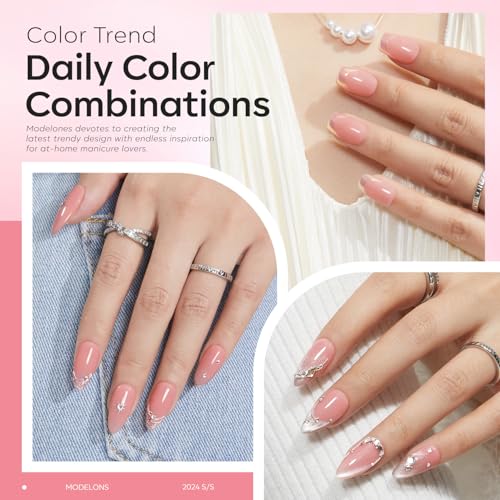Modelones Base Coat Builder Nail Gel - 2 Pcs Clear & Rose Nude Pink B-Clear Rose-2