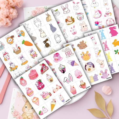 Bunny Temporary Tattoos for Kids | 96 Designs, 8 Sheets