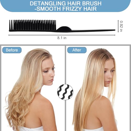 SIMPOR 3-Row Detangling Hair Comb with Rat Tail, Black