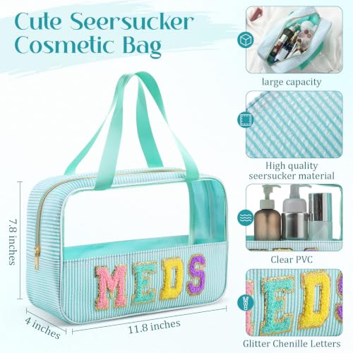 Sanwuta Seersucker Makeup Bag with Handle - Clear Cosmetic Organizer