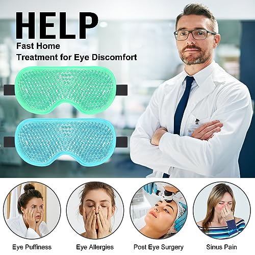 BeeVines Gel Eye Mask, 2 Pack Cooling Ice Masks for Puffy Eyes for Men & Women, Cold & Warm Compress for Post Surgery, Puffiness, Allergies, Sinuses & Migraines Treatment(Blue & Green)