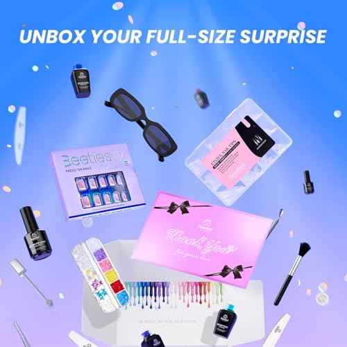 Beetles Gel Nail Polish Kit with U V Light - Gift Box Wild Gleam Collection 36 Colors Nail Polish Kit 75 Pcs for Women Girls Gel & Top Base Coat with Brushes & False Nails Tip Must Have Salon at Home