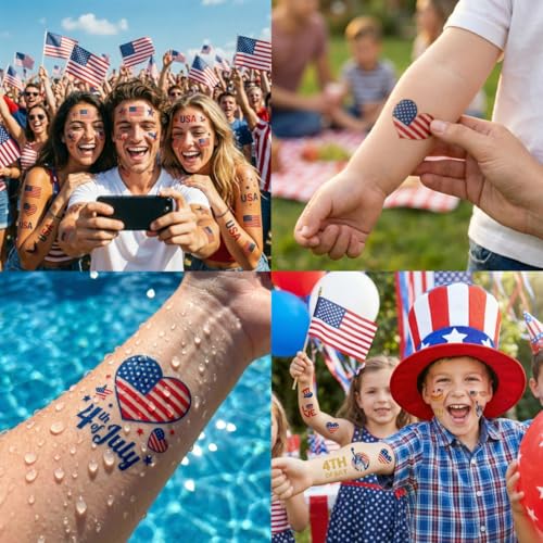 4th of July Temporary Tattoos Waterproof 10 Sheets