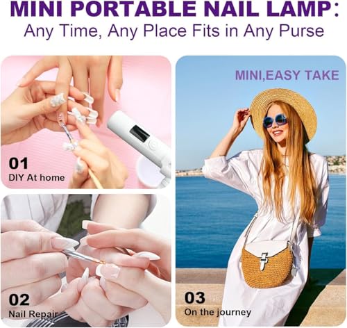 KeepTwenty Mini Handheld UV Nail Light with Stand - Purple, Portable Gel Curing Lamp