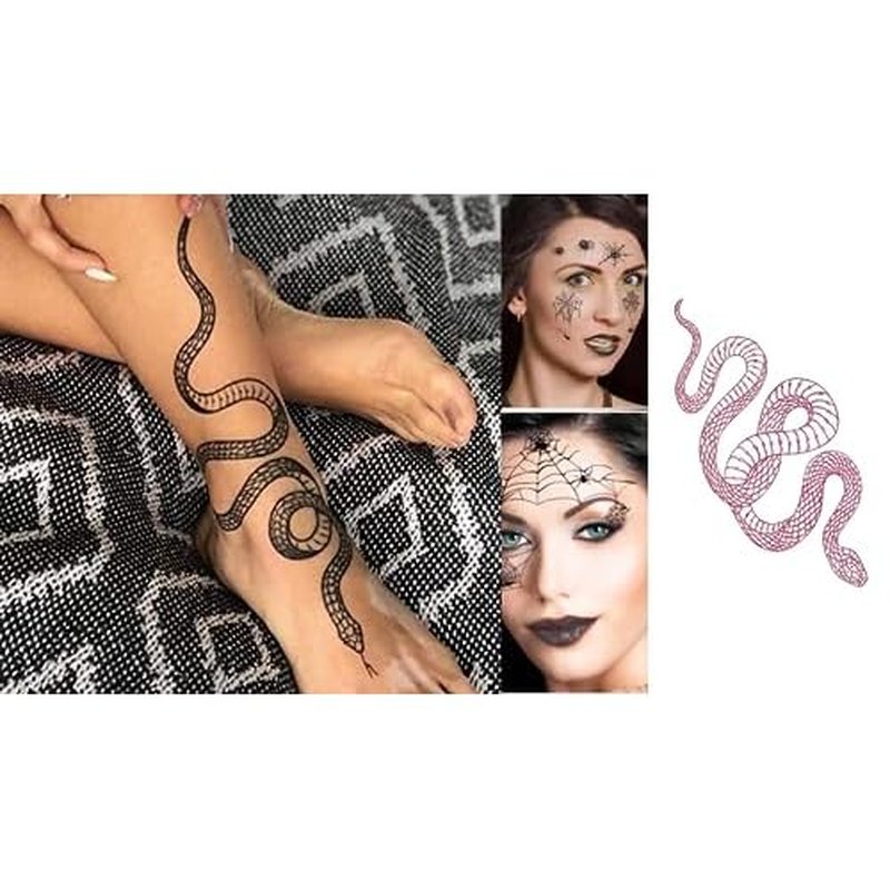 Yeahgoshopping Fashion Realistic Big Size 1 Black Snake - 1 Red Snake - 1 Small Random 3D Spider Temporary Tattoo Stickers for Women Men Waterproof Fake Tattoo Waist Body Forearm Arm Neck