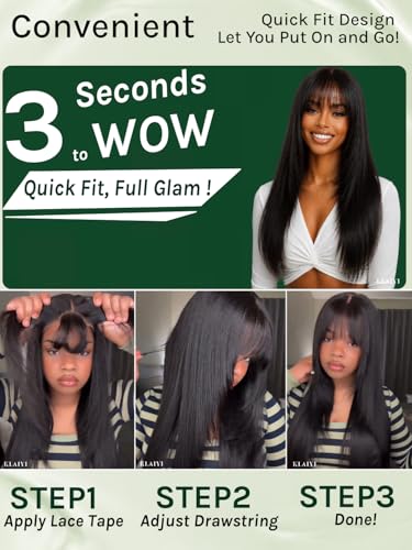 KLAIYI 18-Inch Yaki Straight Lace Front Wig with Wispy Bangs