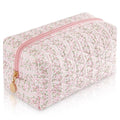 Quilted Cotton Makeup Bag Travel Cosmetic Pouch Pink