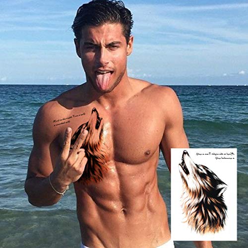 10 Sheets Large Wolf Temporary Tattoos for Men & Kids