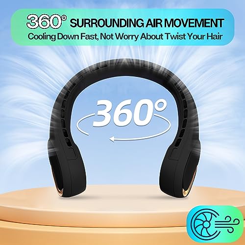 KIDEE Neck Fan, Portable Bladeless Neck Fans, Upgrade 360° Airflow, Super Quiet, 3 Speeds, 4000mAh Personal Wearable Neck Fan, Upgraded Cooling Air Volume USB Rechargeable Hands Free Fan