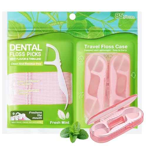 Double Line Dental Floss Picks, 85 Count Mint Flavor Flossers for Deep Cleaning, Upgraded Floss Picks with 2 Portable Travel Cases, Convenient for Cleaning Teeth On The Go, Flossing Sticks for Family