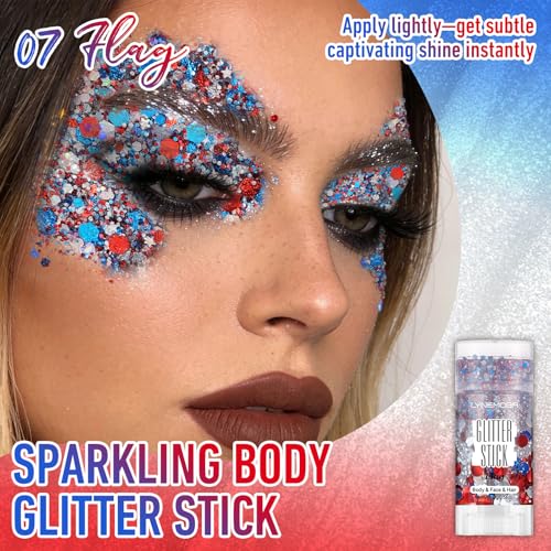 Red White Blue Glitter Stick for Face & Body