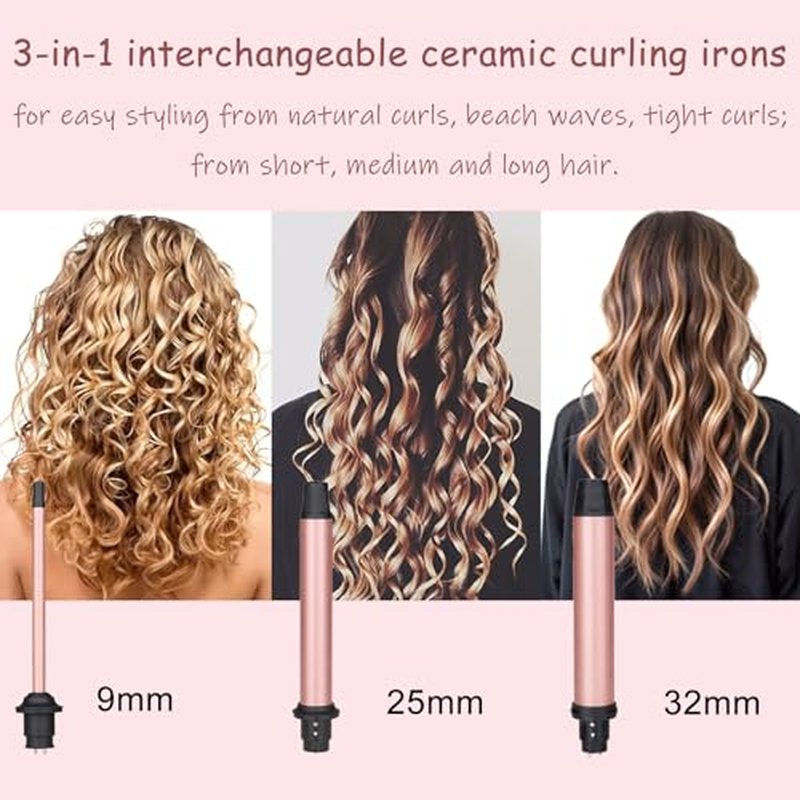3-in-1 Curling Iron Set with Interchangeable Ceramic Barrels